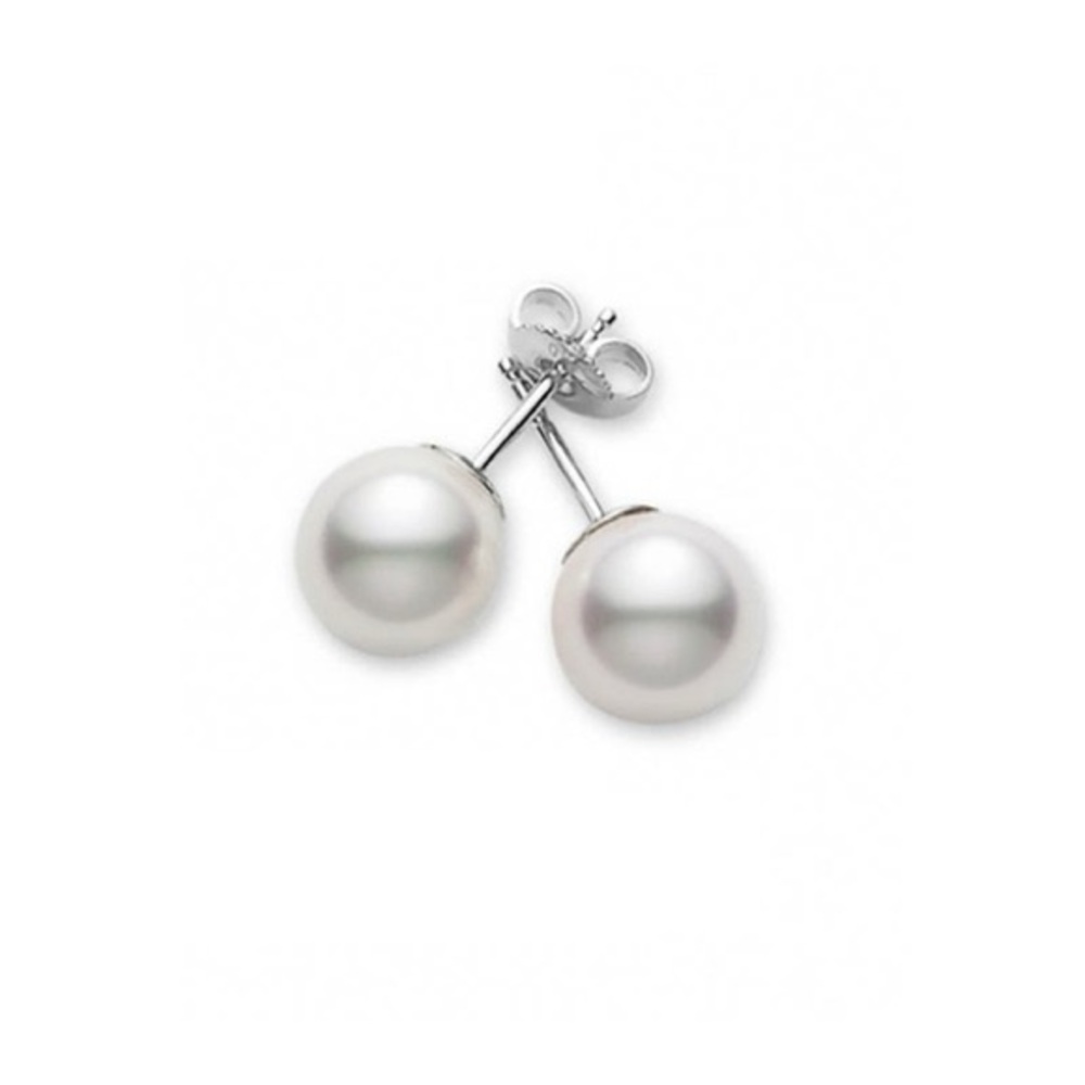 Mikimoto Akoya Cultured Pearl Stud Earrings in 18K White Gold 7.5mm AA